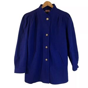 New York Girl Vintage Peacoat Size 14 Indigo Navy Blue Chunky Buttons Pleated